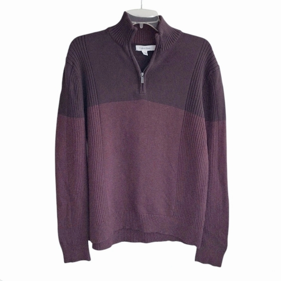 Calvin Klein 1/4 Zip Two Tone Maroon Cotton Sweater Business Casual Grandpa - Picture 1 of 6